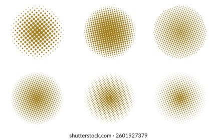 Set of backgrounds made of golden halftone dots.