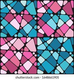Set of backgrounds with mosaic hearts. Vector colored backgrounds in blue and pink.