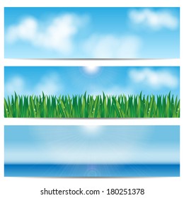 set backgrounds nature.blue sky and green grass.eco design.vector svg