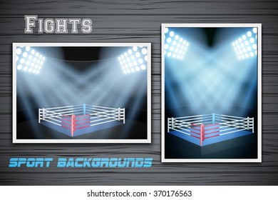 Set Backgrounds of night boxing or fight prize arena. Horizontal and vertical orientation. Editable Vector Illustration.
