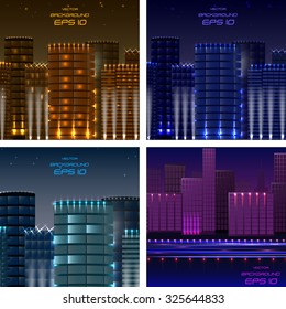 set of backgrounds with night city, vector