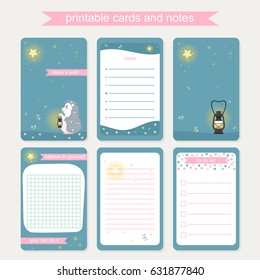 Set of backgrounds for notebook, diary, organizer and other school template design with hedgehog and lamp and starry sky. Vector illustration.