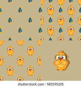 Set of backgrounds with owls. Collection of seamless patterns for baby textiles, Wallpaper, packaging. Vector illustration.