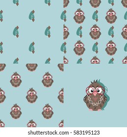 Set of backgrounds with owls. Collection of seamless patterns for baby textiles, Wallpaper, packaging. Vector illustration.
