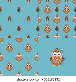 Set of backgrounds with owls. Collection of seamless patterns for baby textiles, Wallpaper, packaging. Vector illustration.