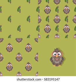 Set of backgrounds with owls. Collection of seamless patterns for baby textiles, Wallpaper, packaging. Vector illustration.