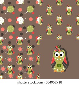 Set of backgrounds with owls. Collection of seamless patterns for baby textiles, Wallpaper, packaging. Vector illustration.