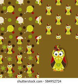 Set of backgrounds with owls. Collection of seamless patterns for baby textiles, Wallpaper, packaging. Vector illustration.