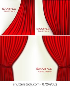 Set of backgrounds with red velvet curtain. Vector illustration.