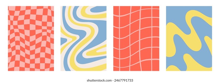 Set of backgrounds in retro 60s, 70s style. Trendy colorful retro groovy pattern vector illustration