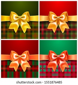 Set backgrounds with satin ribbon colorful bow, 10eps. Perfect as invitation or congratulation