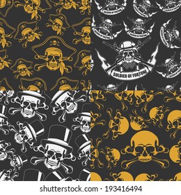 Set of backgrounds Seamless emblems of skulls