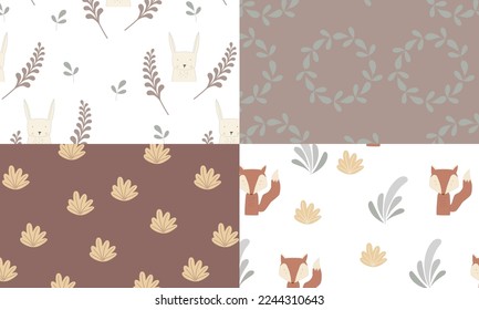 set of backgrounds, seamless patterns of leaves and animals