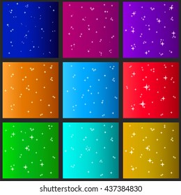 Set of backgrounds with shining stars. Abstract backdrop. Vector illustration.