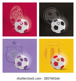Set of backgrounds with soccer balls and soccer emblems. Vector illustration