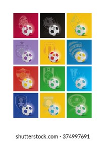 Set of backgrounds with soccer balls and soccer emblems. Vector illustration
