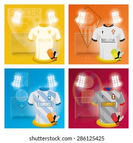 Set of backgrounds with a lot of soccer elements. Vector illustration