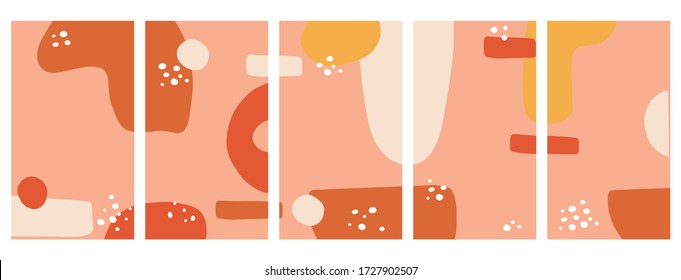 Set of backgrounds for social media platform, instagram stories, banner with abstract shapes and dots. Visual design for your social networks, personal blog, shop.