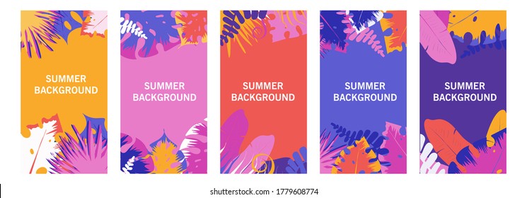 Set of  backgrounds, social media stories design templates with space for text - summer landscape. Summer vector illustration - vacation concept for banner, greeting card, poster and advertising ets.