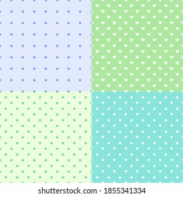 Conjunto de antecedentes con estrellas y corazones. Patrón simple de color. Impresiones para carteles, volantes, camisetas y textiles
