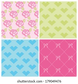 Set of Backgrounds - Stitch Roses and Hearts - in vector