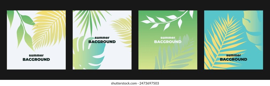 Set of backgrounds summer tropical leaves summer tones abstract background nature poster banner vector background design elements