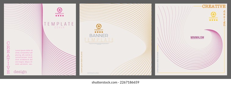 A set of backgrounds of symmetrical sinuous lines. Template for modern posters, posters, covers, postcards, business cards. Minimalist style for creative ideas and creative design