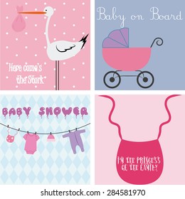 Set of backgrounds with text and baby elements. Vector illustration