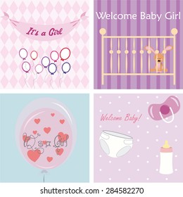Set of backgrounds with text and baby elements. Vector illustration