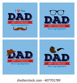 Set of backgrounds with text and different icons for father's day celebrations