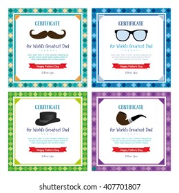 Set of backgrounds with text and different icons for father's day celebrations