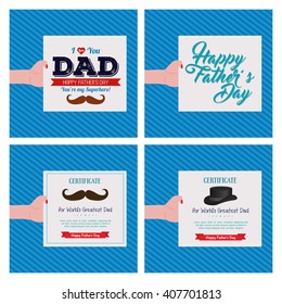 Set of backgrounds with text and different icons for father's day celebrations
