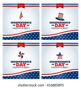 Set of backgrounds with text and different icons for independence day celebrations