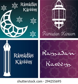 Set of backgrounds with text and elements for ramadan kareem. Vector illustration