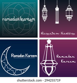 Set of backgrounds with text and elements for ramadan kareem. Vector illustration