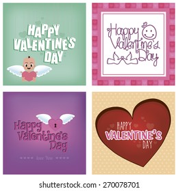 Set of backgrounds with text, hearts and elements. Vector illustration