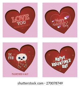 Set of backgrounds with text, hearts and elements. Vector illustration