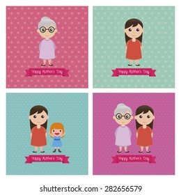 Set of backgrounds with text for mother's day. Vector illustration