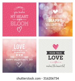 Set of backgrounds with text for valentine's day