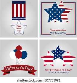 Set of backgrounds with text for veteran's day. Vector illustration