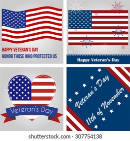Set of backgrounds with text for veteran's day. Vector illustration