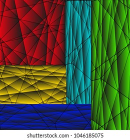 A set of backgrounds from three-dimensional triangles. Red and blue triangles for the decoration of walls and shingles.
