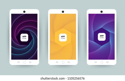 Ensemble d'arrière-plans au design tendance. Applicable pour la couverture, le bon, l'affiche, le prospectus. Écran de démarrage pour site Web ou application mobile. Illustration vectorielle.