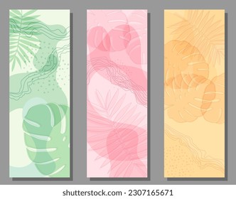 A set of backgrounds with tropical plants. A minimalist layout for covers, paintings, interior prints, posters and creative design