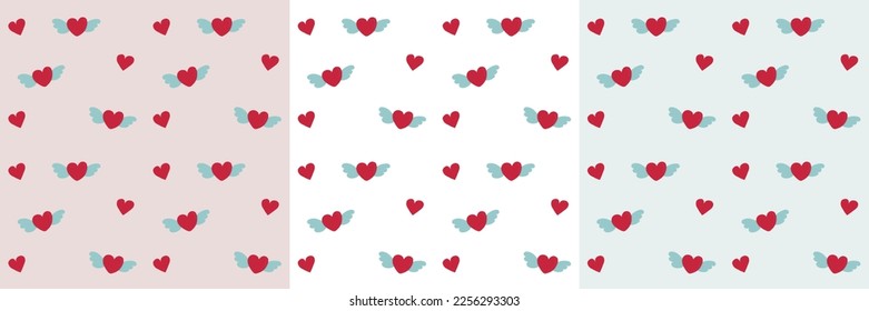 A set of backgrounds for Valentine's Day. A heart with wings