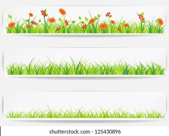 Set of  backgrounds with vector green grass