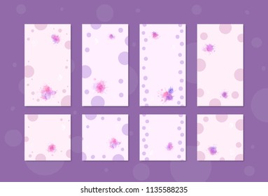 Set of  backgrounds with  watercolor elements for social media networks. Story and post templates with abstract decoration. Cards with empty space for text. Vector illustration.