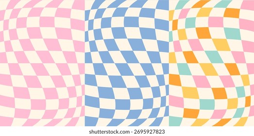 Set of backgrounds, wrapping paper in retro style, checkered multicolored,Psychedelic Retro Checkerboard Design