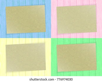 set of backgrounds for your business, the forms of messages, a sheet of paper on colorful wooden background