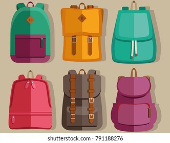 set of backpack/ flat icons silhouette